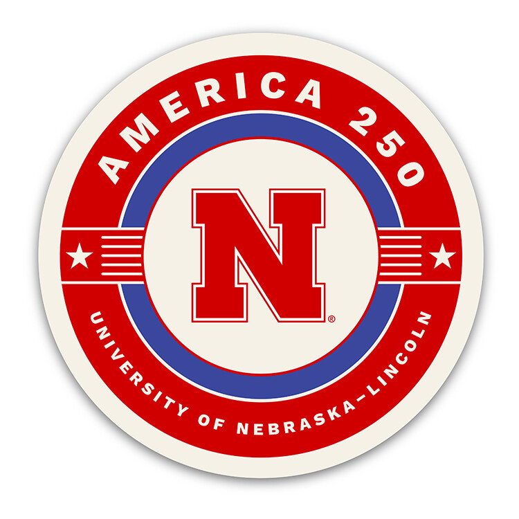 Circular University of Nebraska–Lincoln America 250 badge 